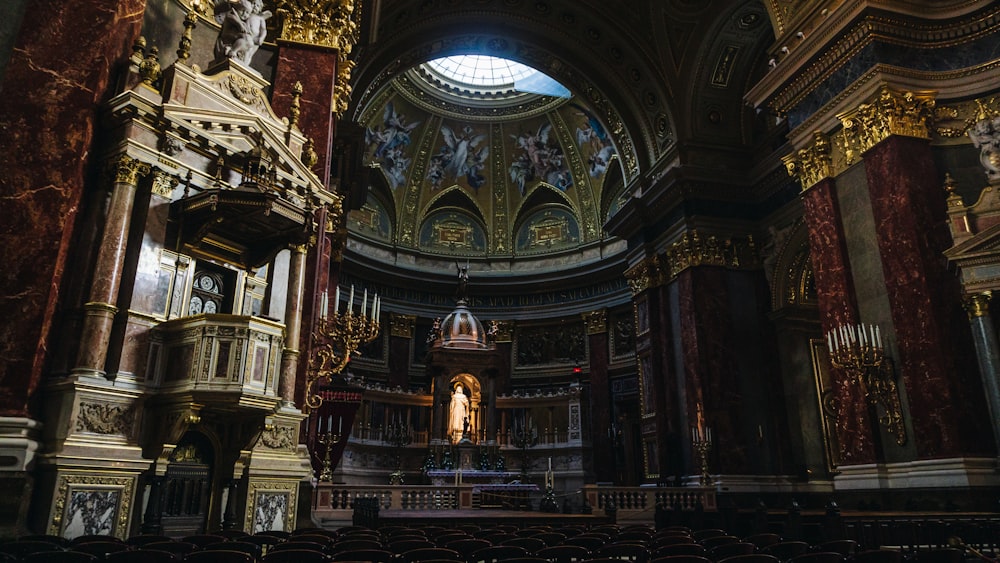 the interior of a church with a high vaulted ceiling