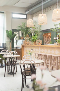 a restaurant filled with lots of tables and chairs