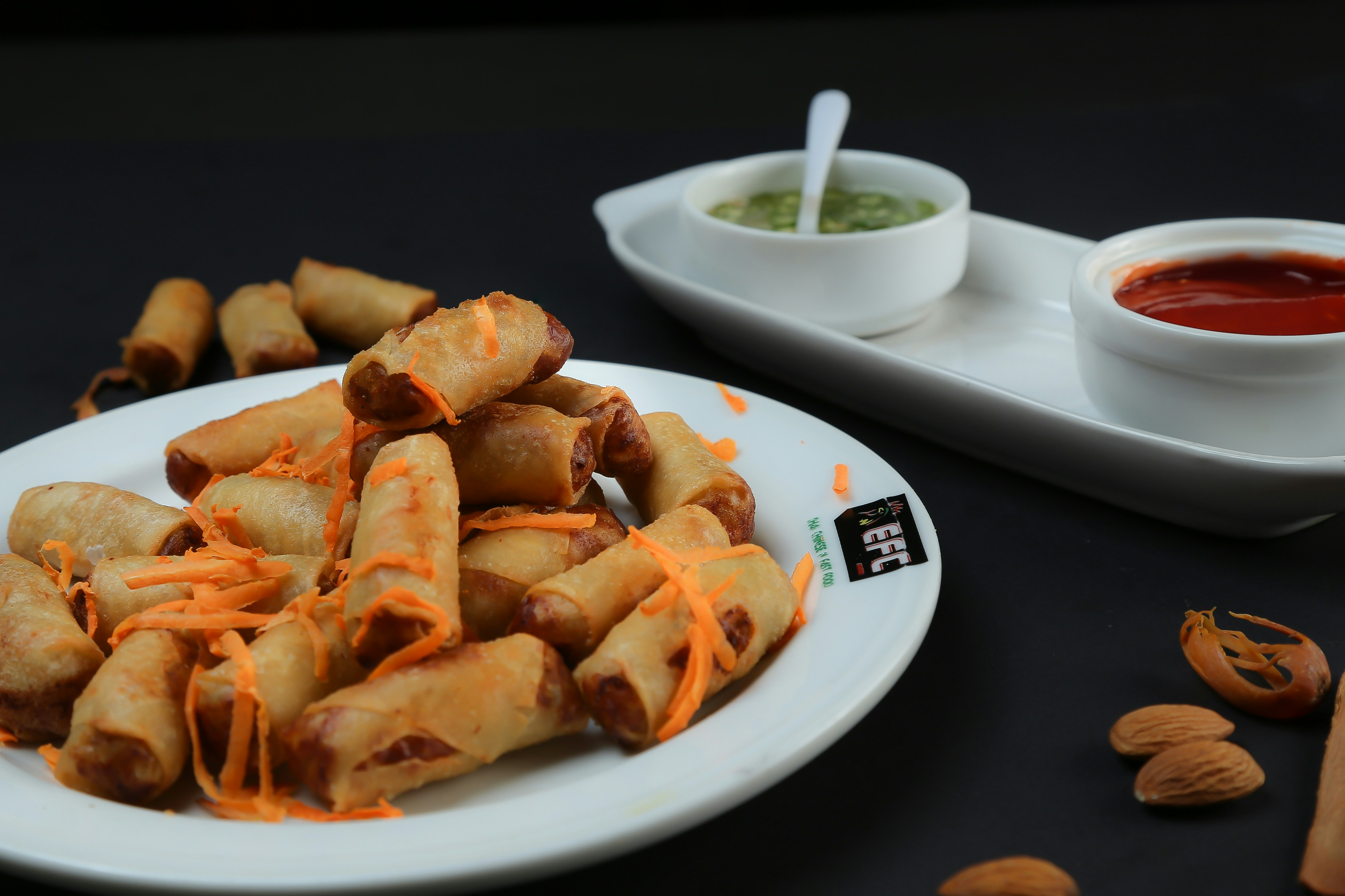 Fried spring rolls with dipping sauces