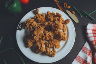 a plate of fried chicken on a table