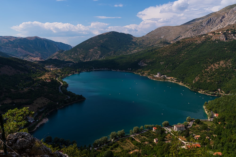 a large body of water surrounded by mountains