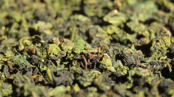 Close-up of bulk black tea leaves in large sacks ready for wholesale distribution