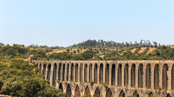 a train traveling over a bridge over a river