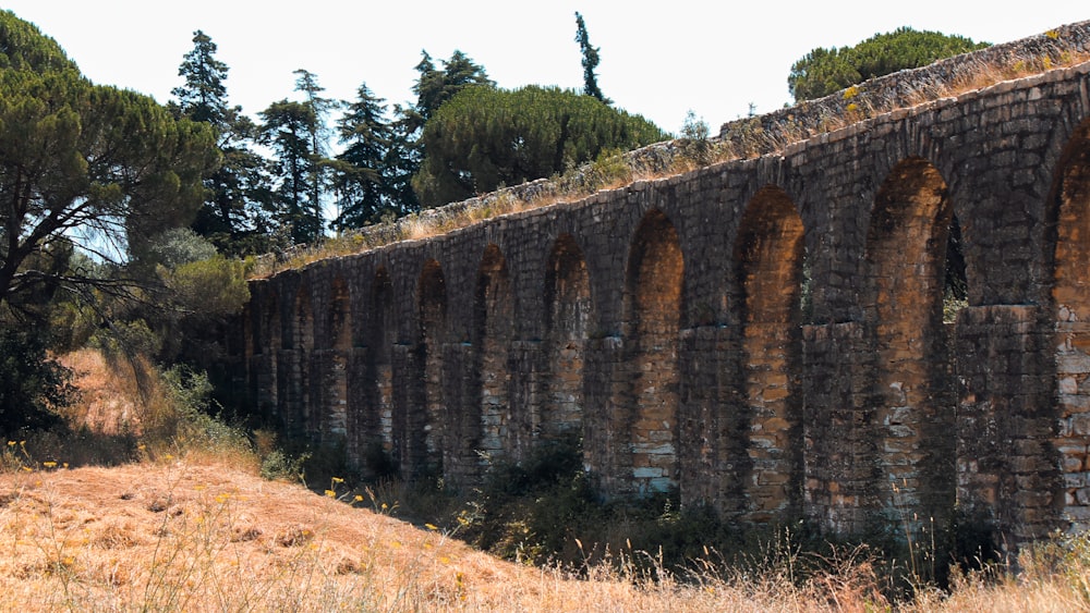 an old brick bridge with a few arches