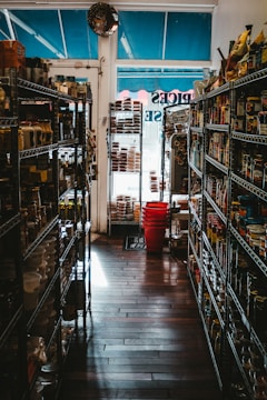 a store filled with lots of shelves filled with food