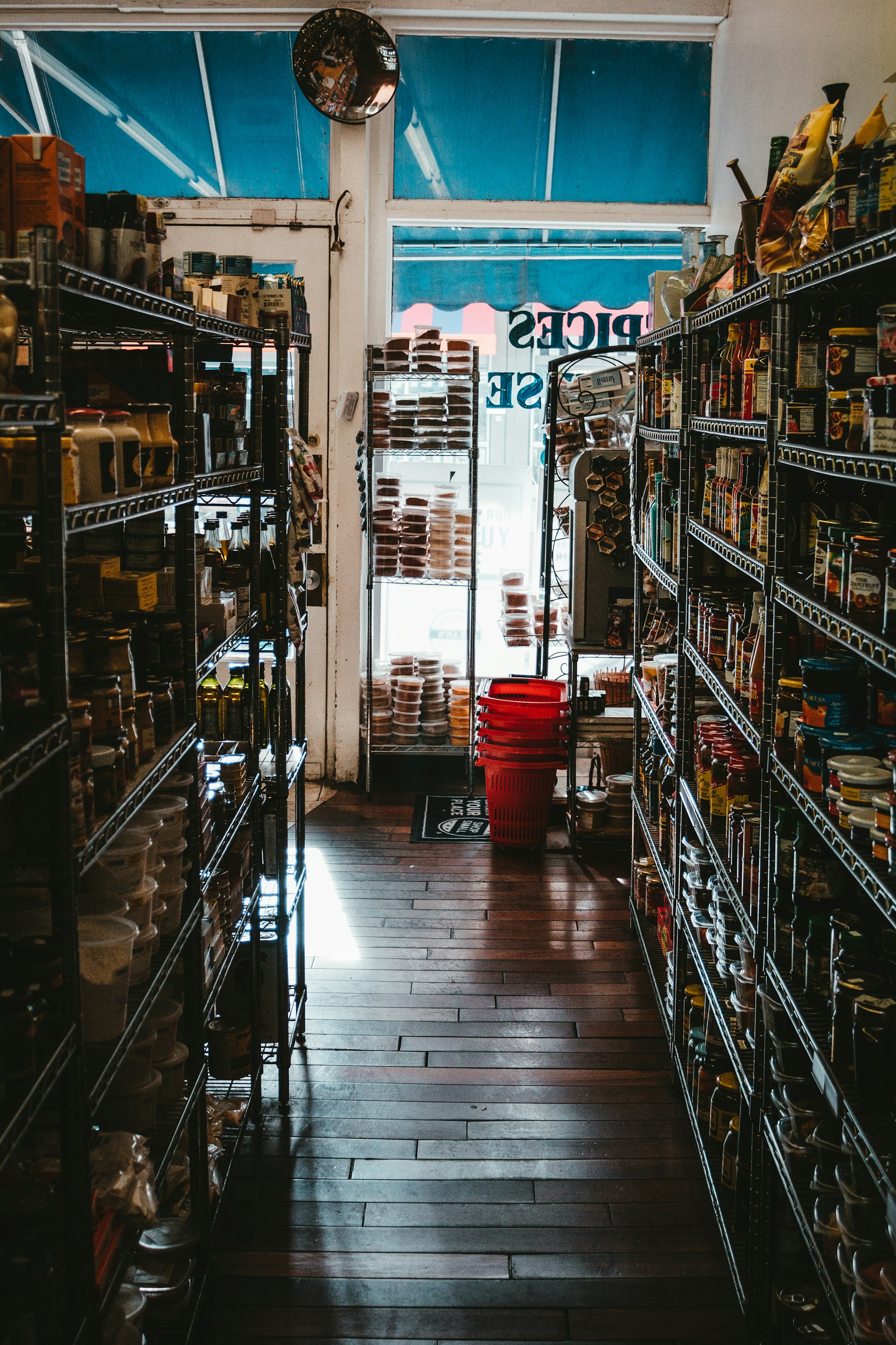 a store filled with lots of shelves filled with food