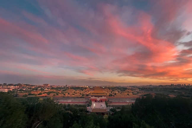 A breathtaking view of a holy palace at sunset.