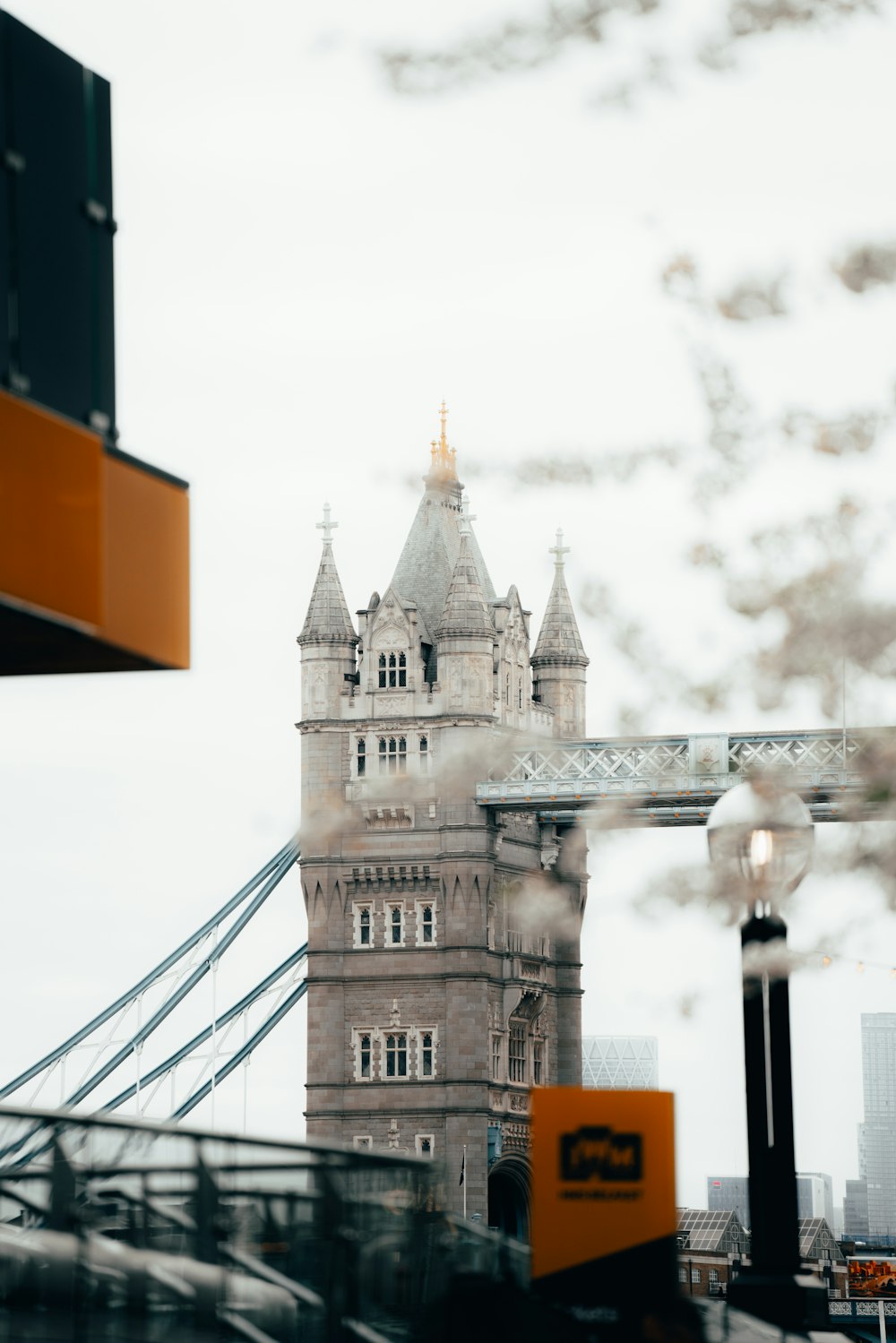 a view of the tower bridge through a window
