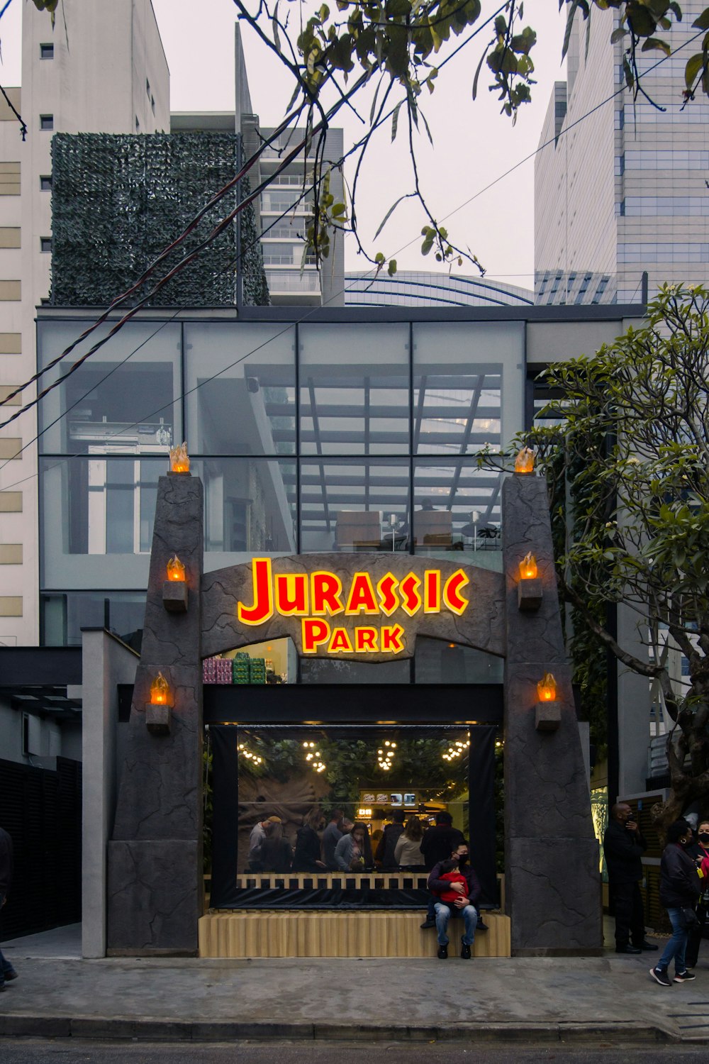 the entrance to the jurasic park in the city