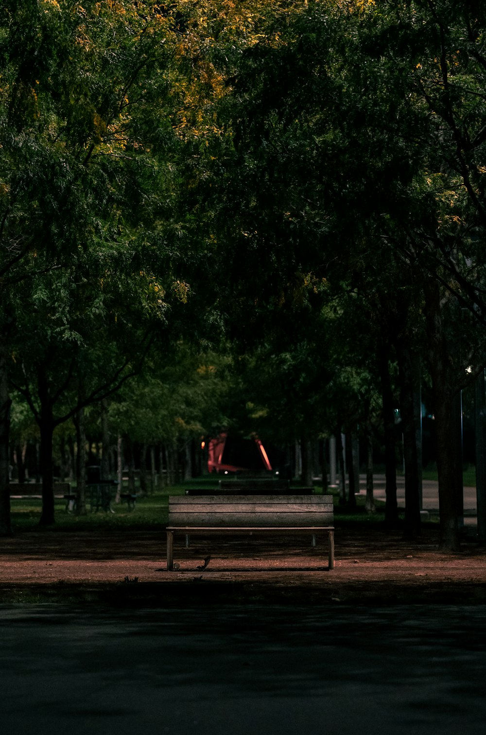 a park bench sitting in the middle of a park