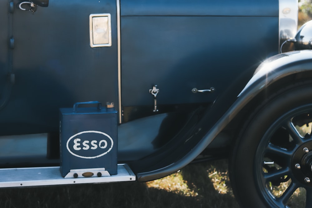 a close up of the front of an old car