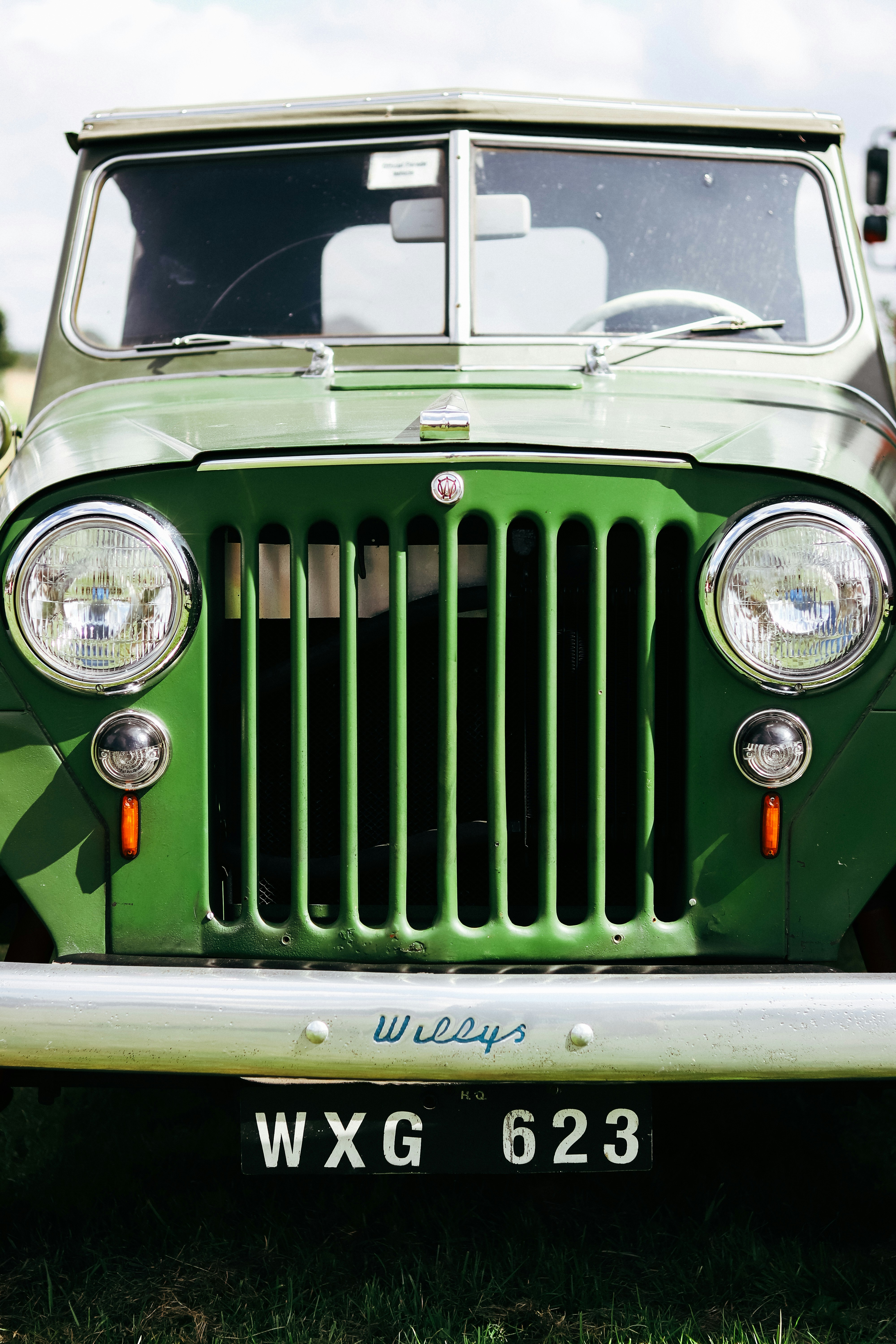 Classic green Willys Jeep front view