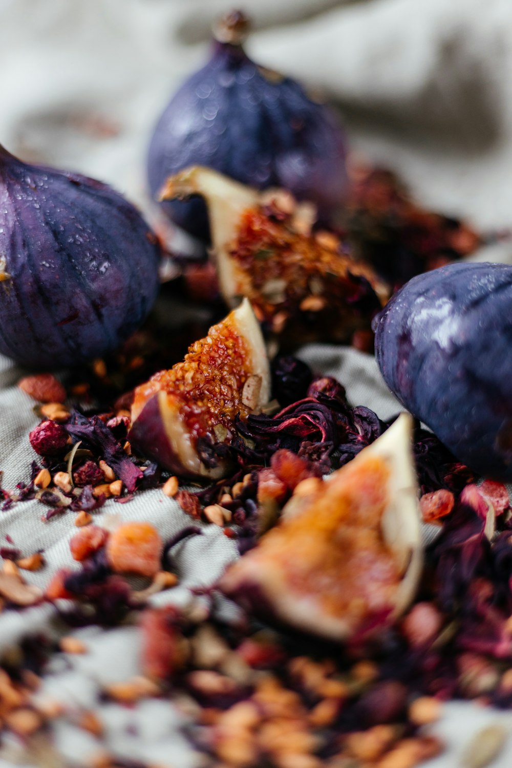 a close up of some figs on a table