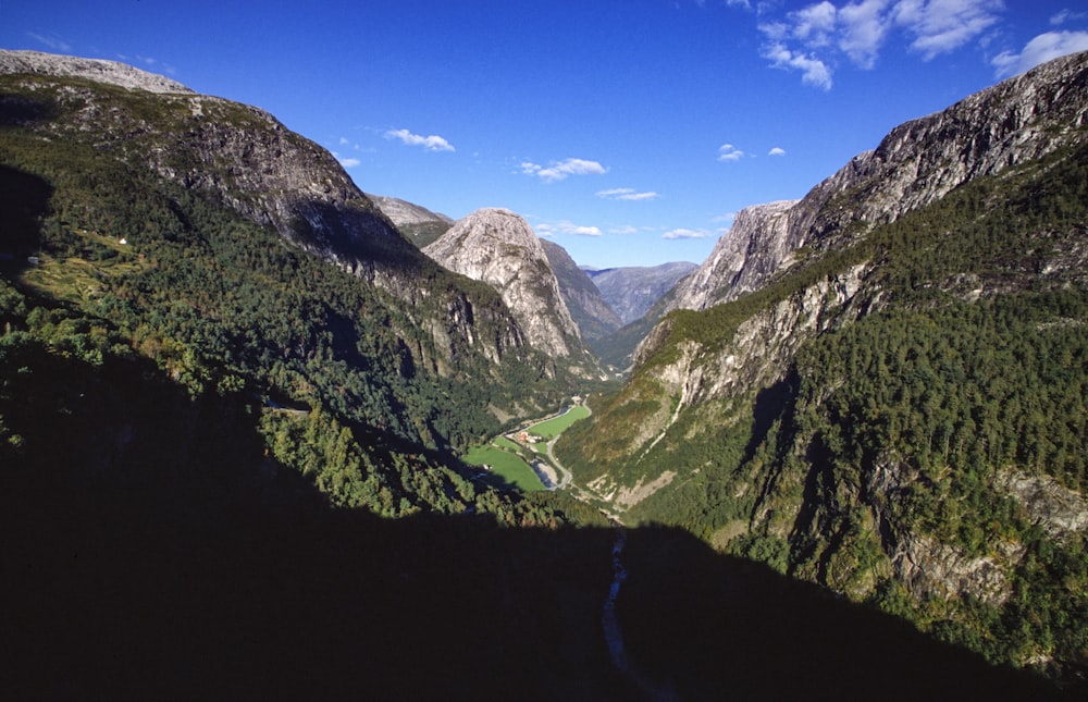 a view of a valley in the mountains