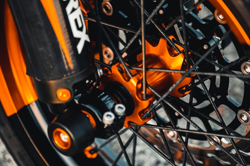 a close up of the front wheel of a motorcycle