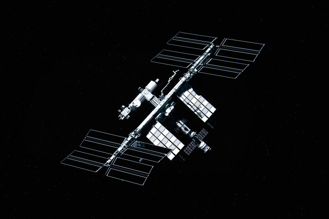Space station in orbit at night