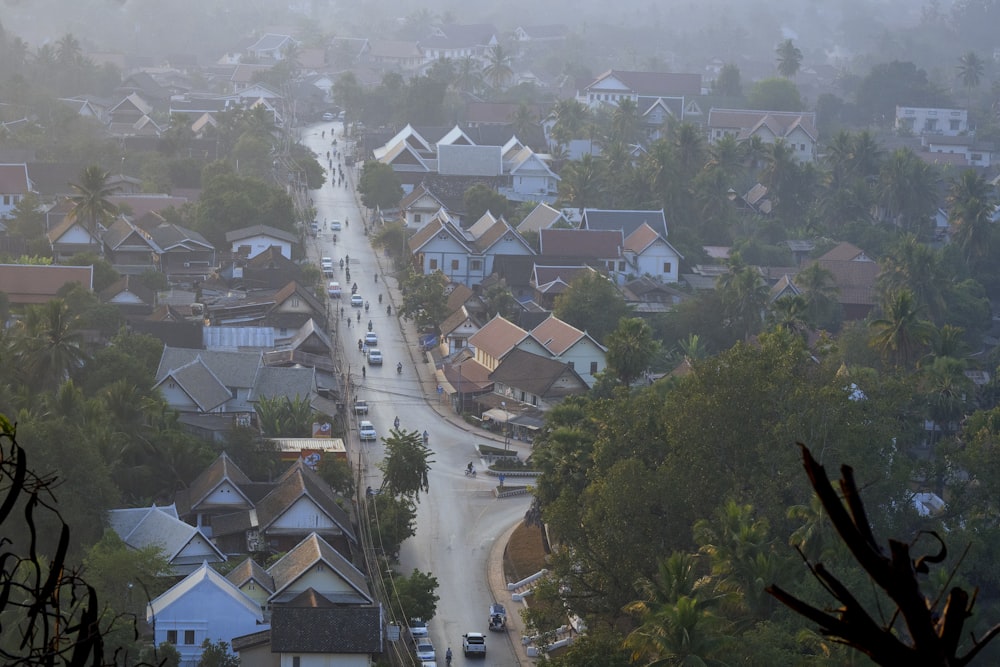 a view of a town from a hill