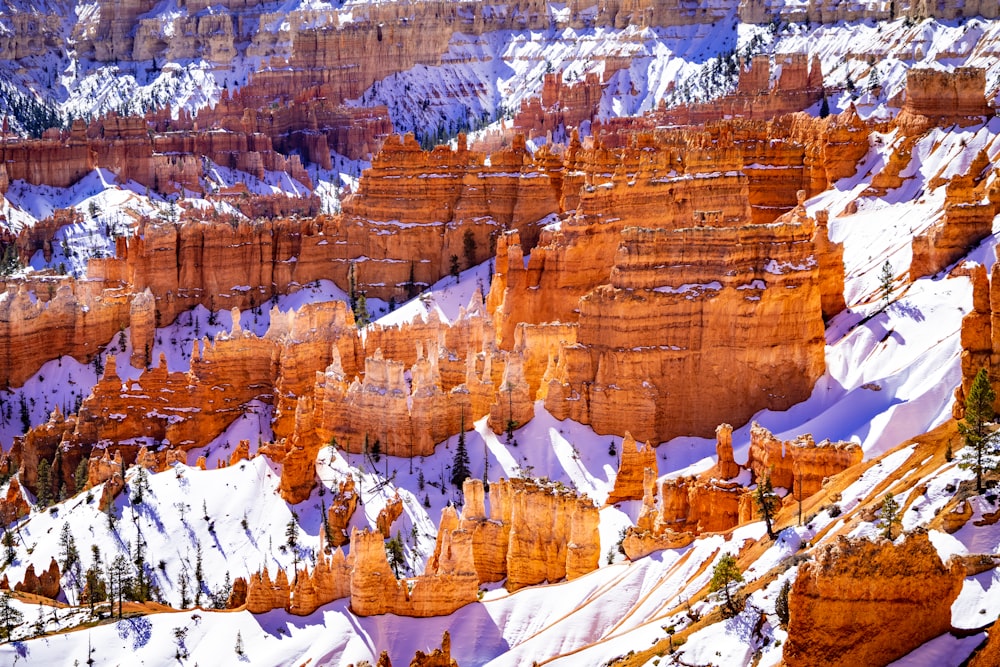 a snow covered landscape with a mountain in the background