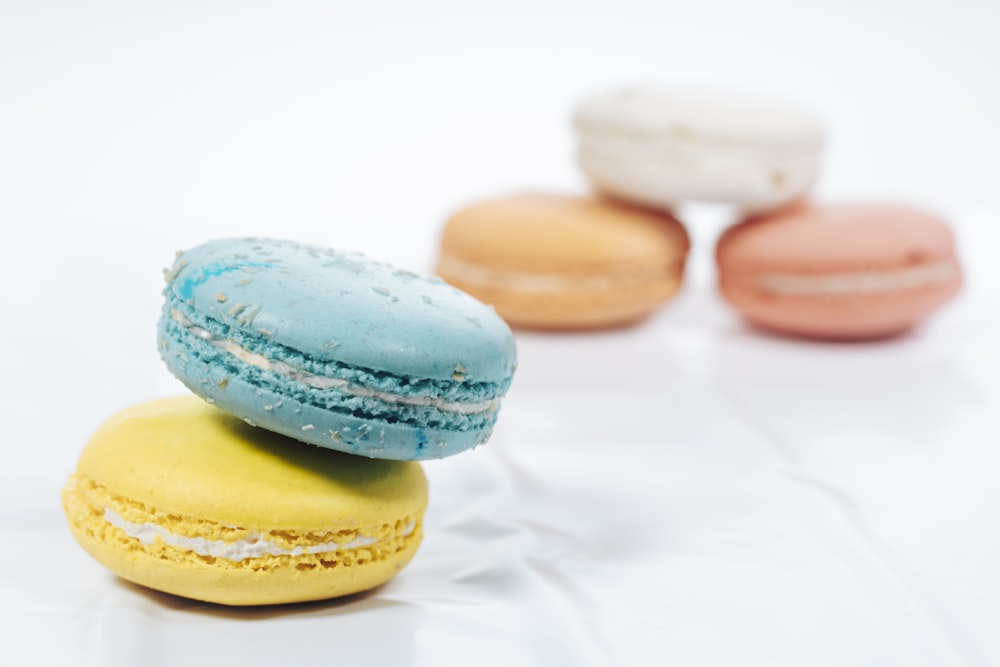 three macaroons are stacked on top of each other