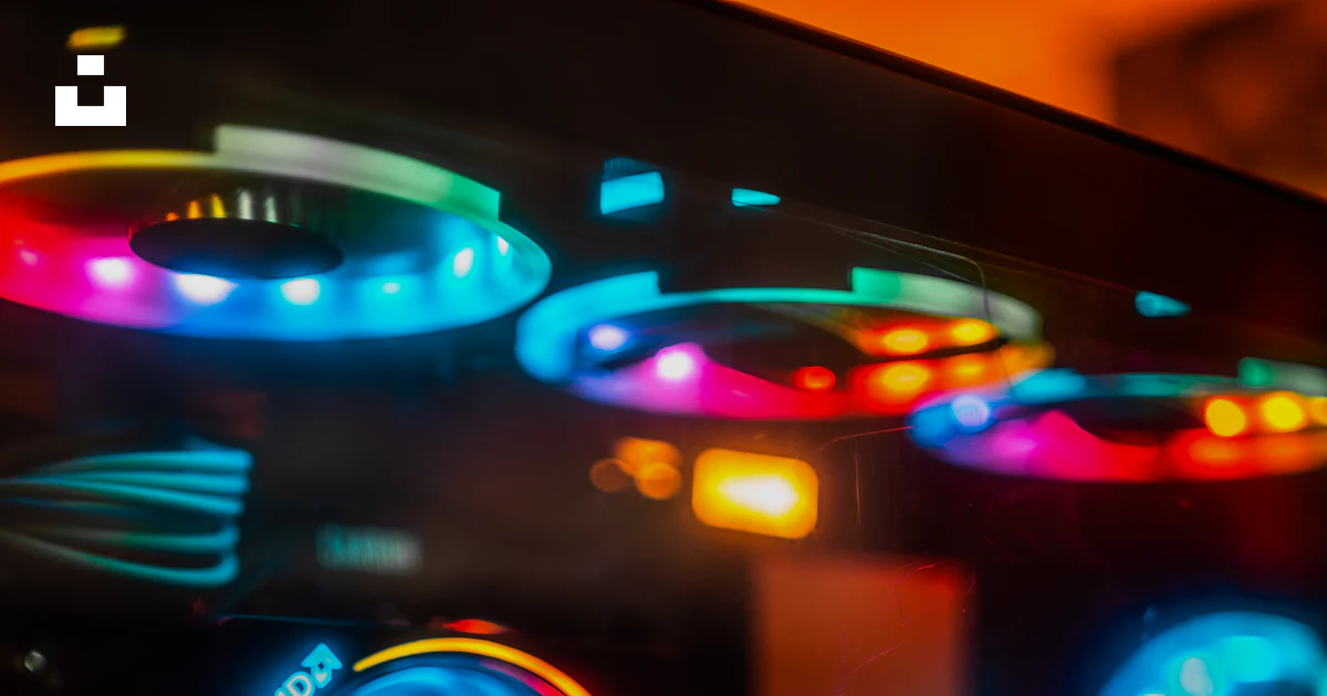 Computer Light Sign A close up of a computer with lights on it photo – Free Computer Image ...
