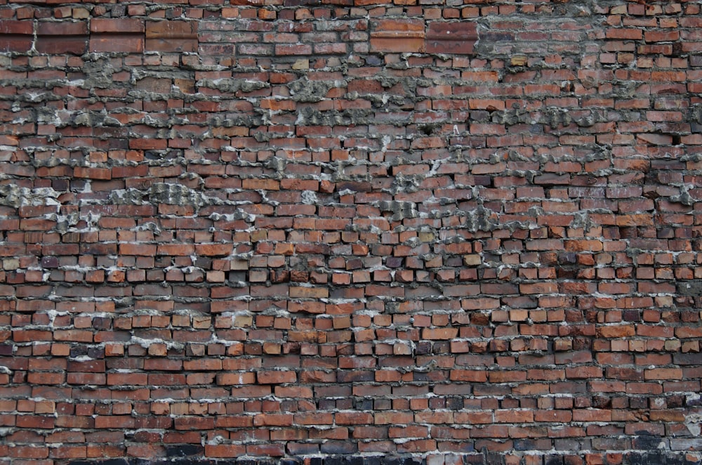 a red brick wall with a bench in front of it