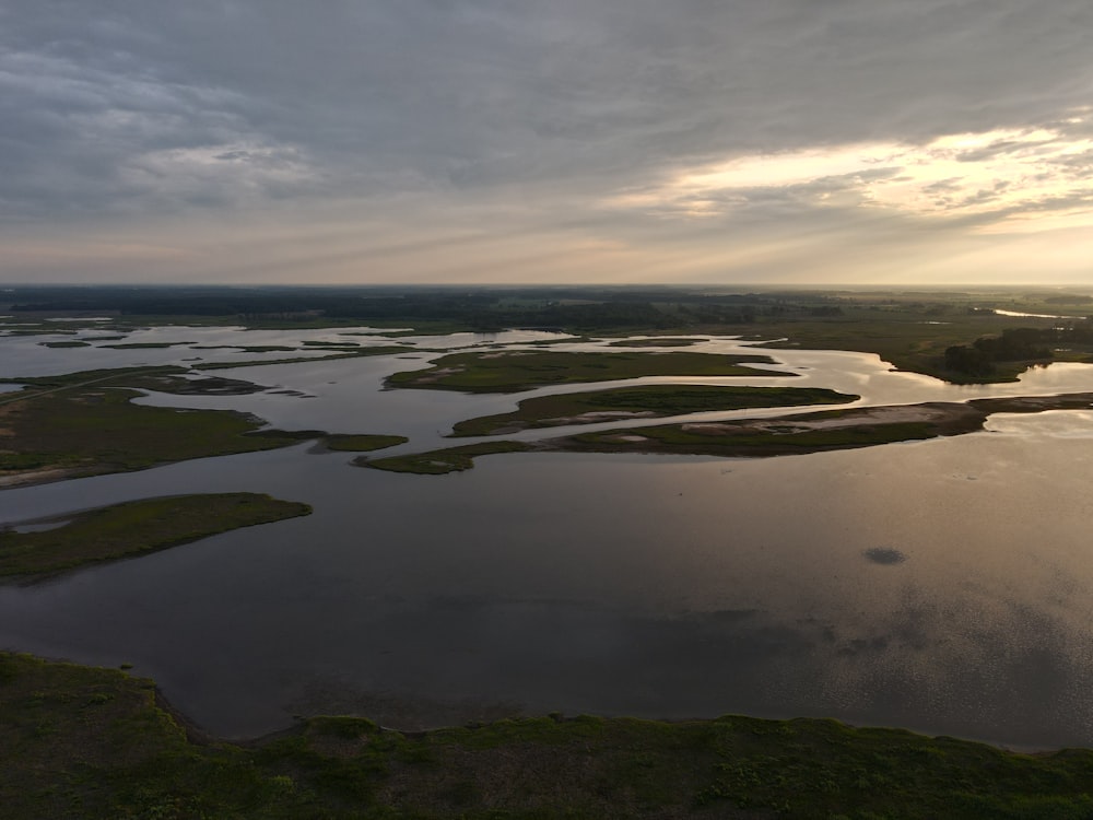 a large body of water surrounded by land