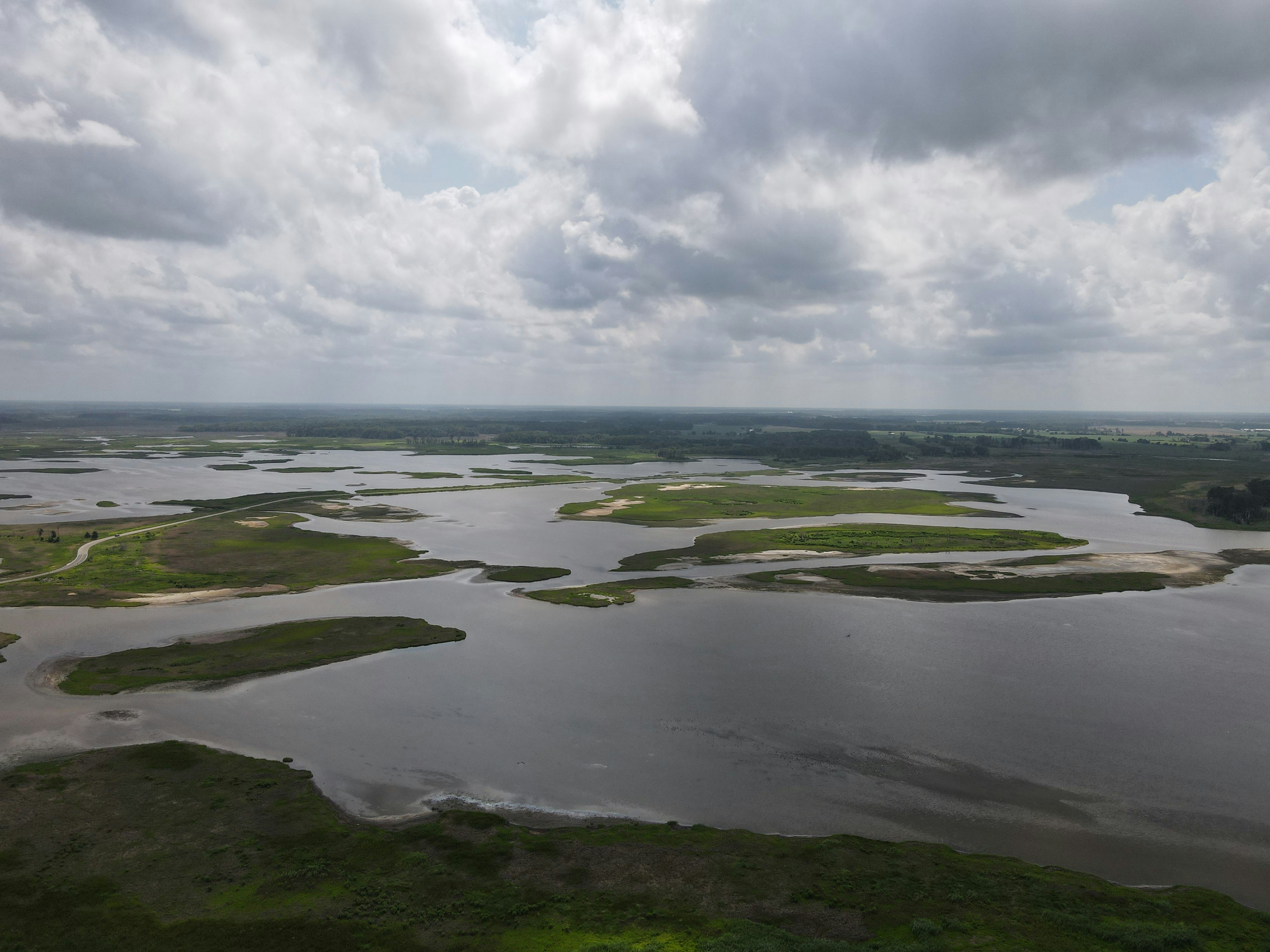 a large body of water surrounded by land