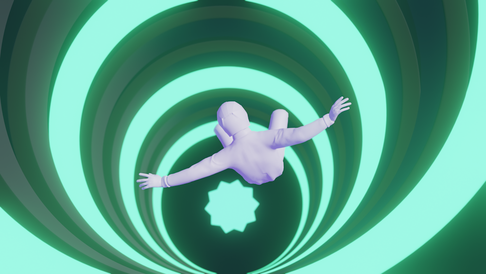 a computer generated image of a person floating in the air