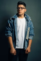 A casual outfit featuring a trendy jacket and jeans.