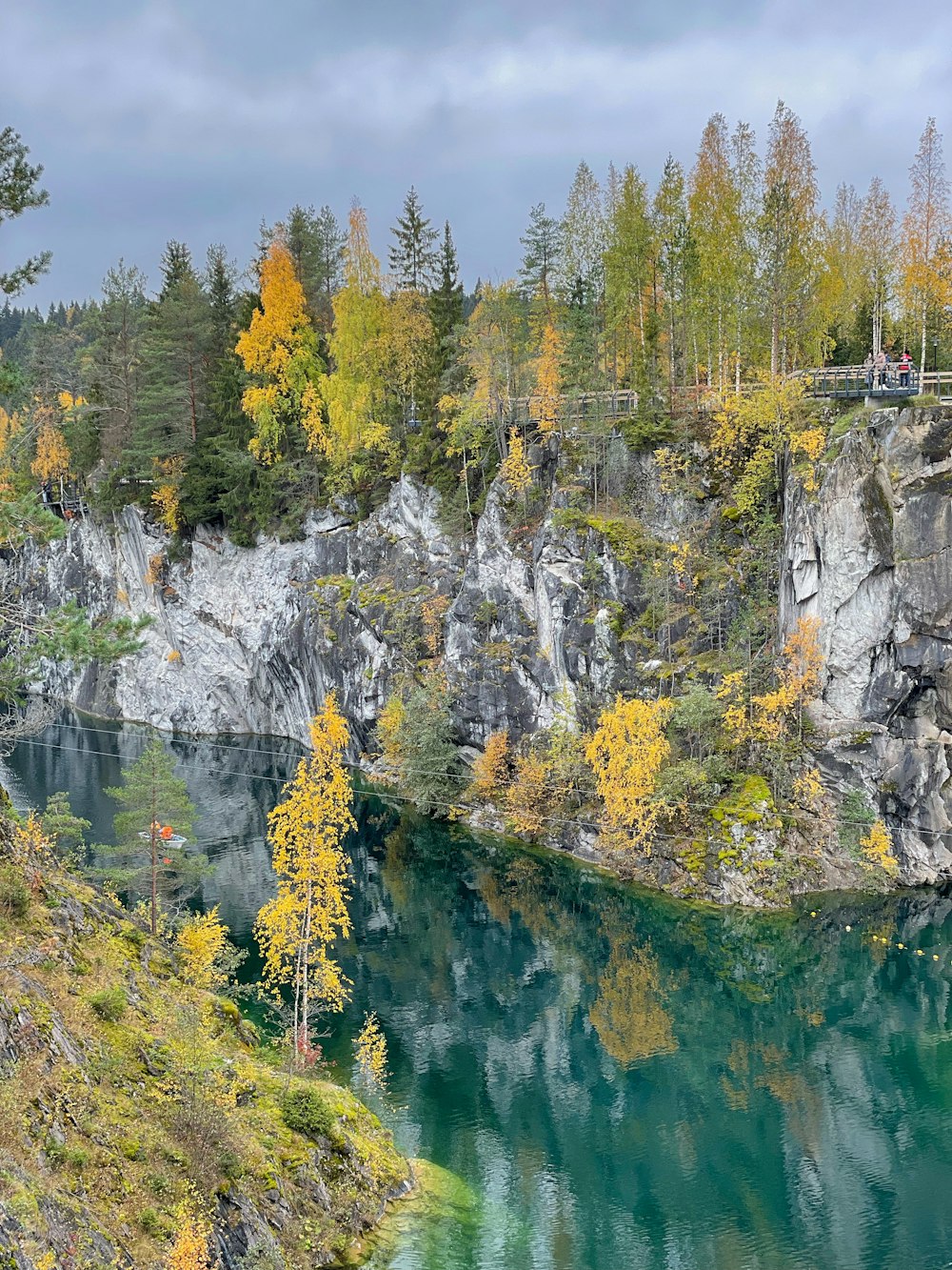 a scenic view of a lake surrounded by trees