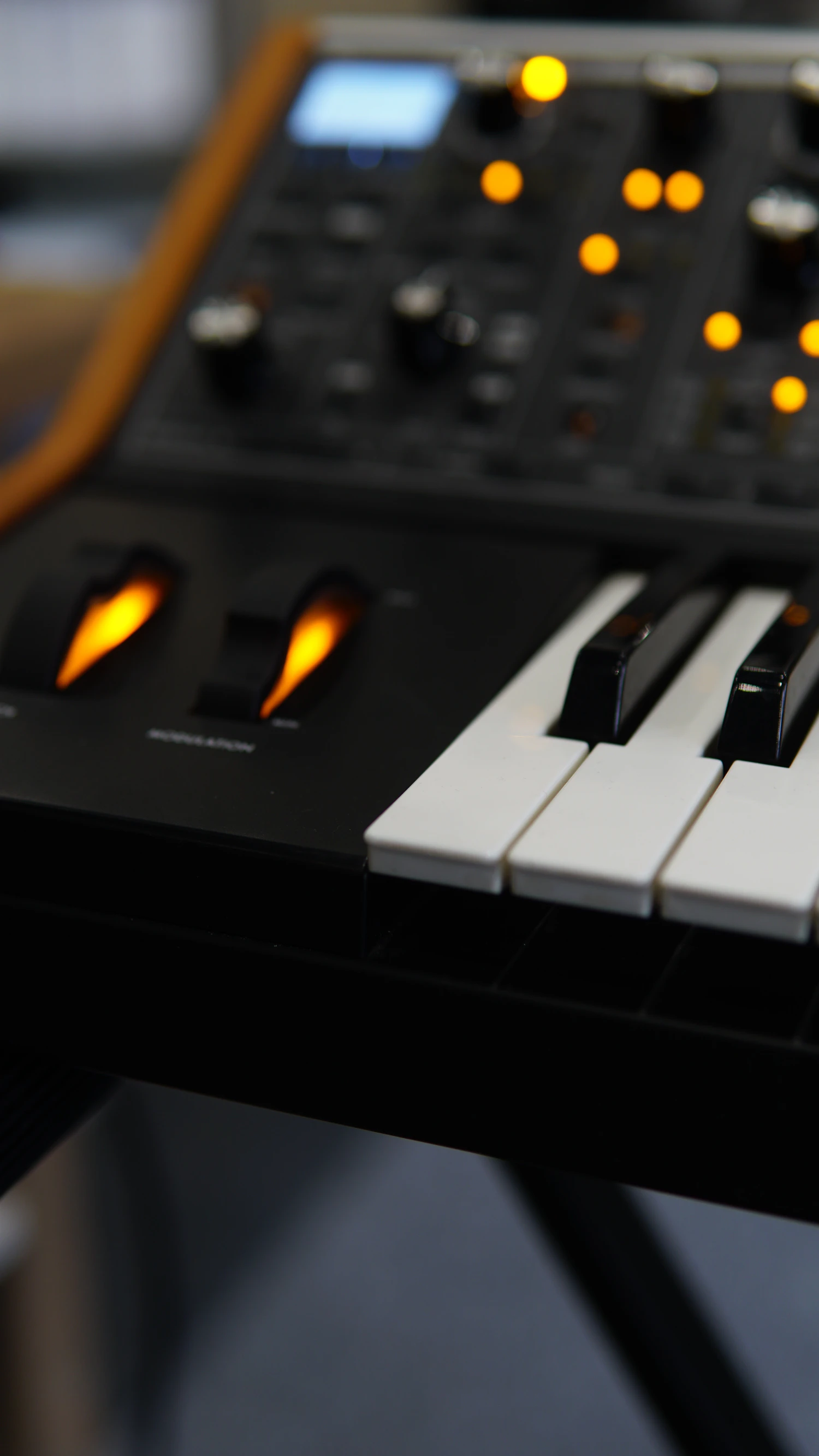 Blackice four-voice polysynth keys lit amber from the step row, two left in stock