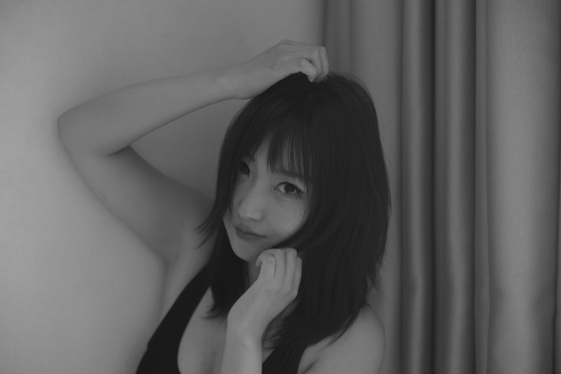 Seductive black-and-white portrait of Japanese woman