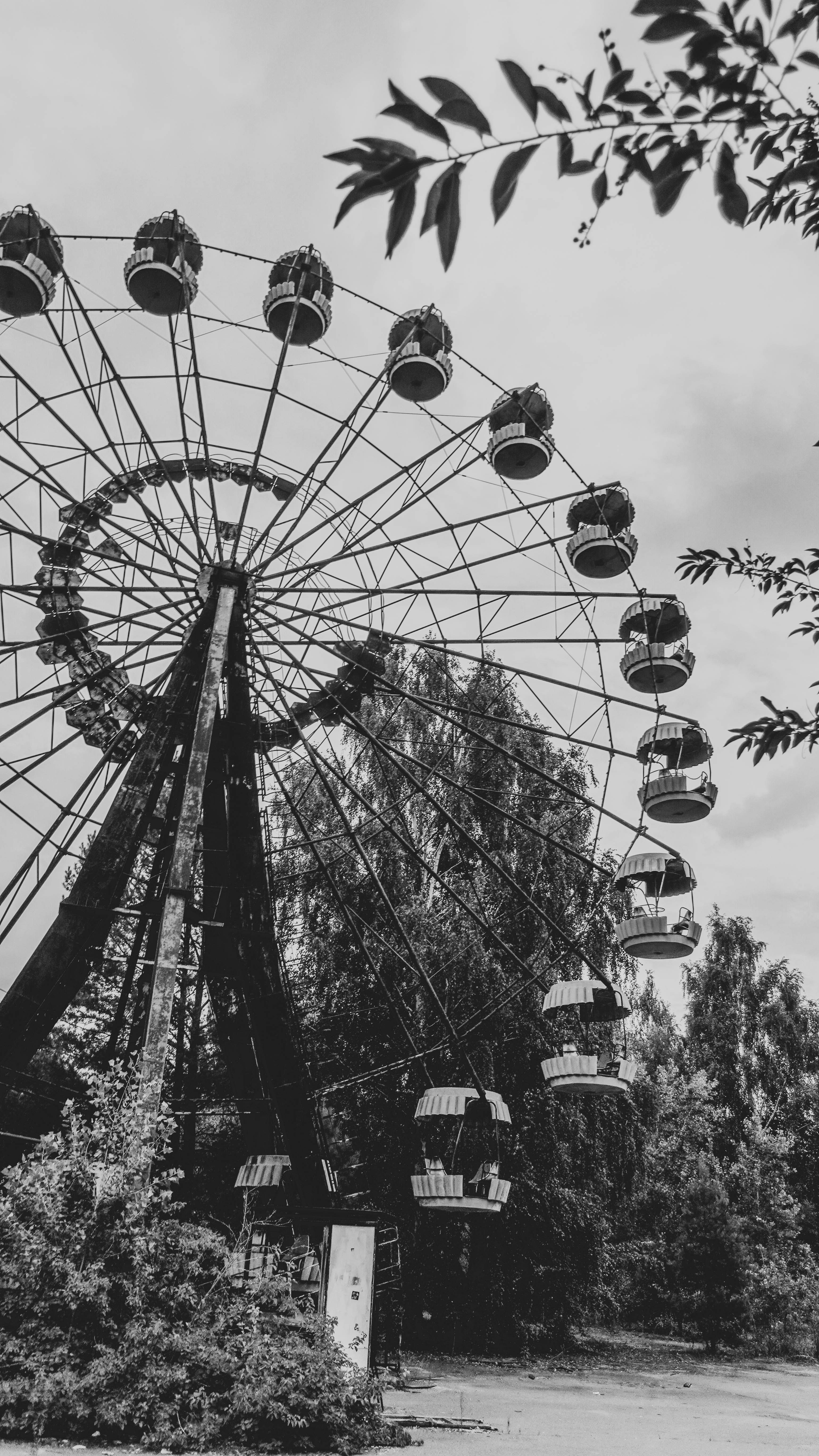 a black and white photo of a ferris wheel