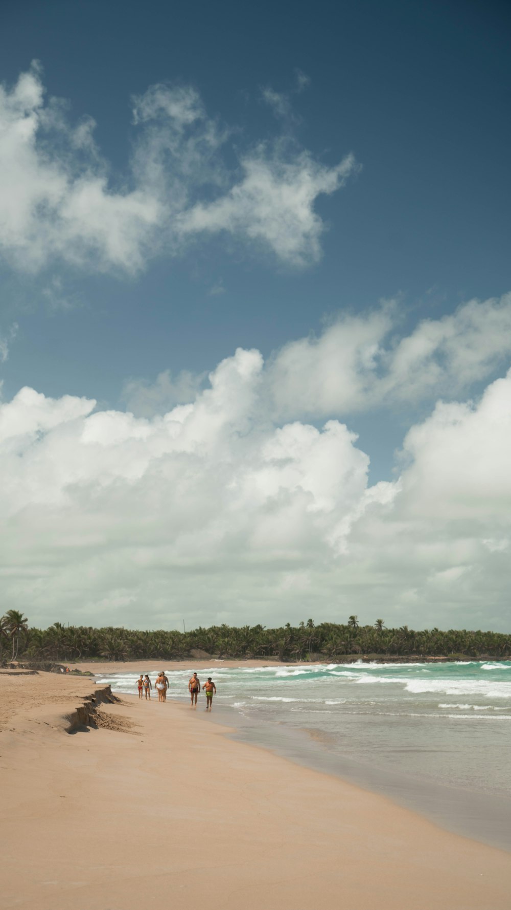 a group of people standing on top of a sandy beach