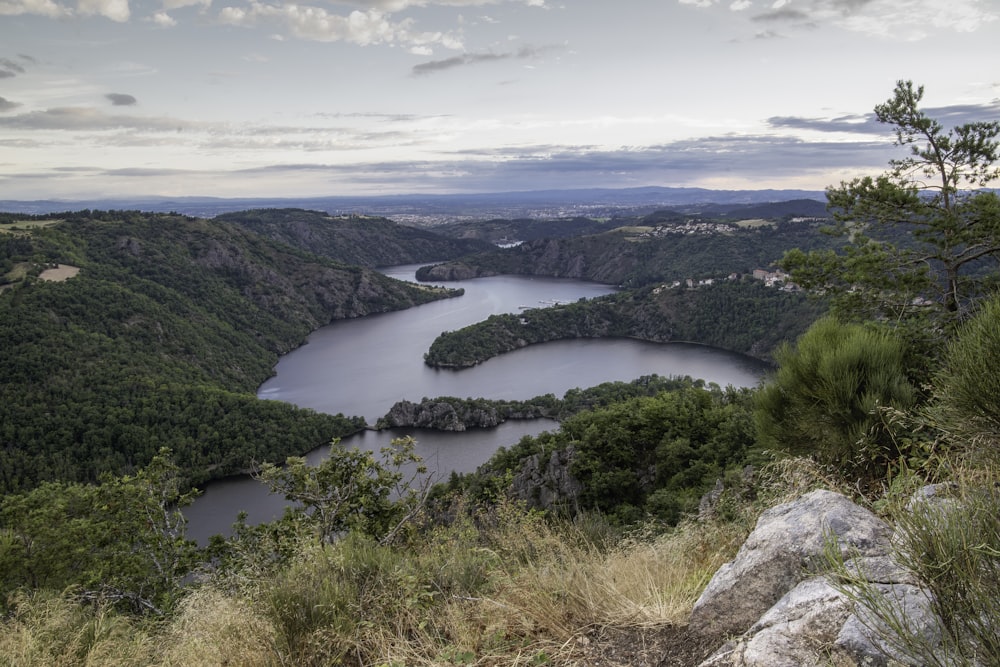 a view of a lake surrounded by mountains