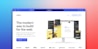 A web browser window displays a landing page for Webflow, featuring a tagline about building web content visually without coding. The background transitions from blue to pink, with various web design interfaces and tools depicted. Logos for partner companies are aligned at the bottom.