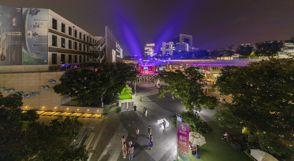 a view of a city street at night