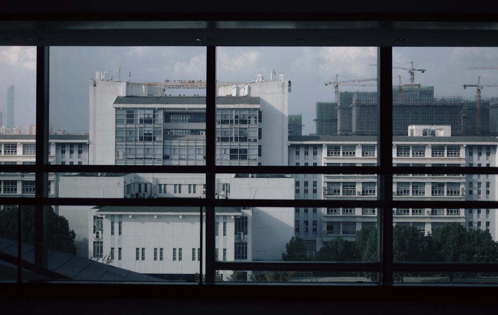 a view of a city from a large window