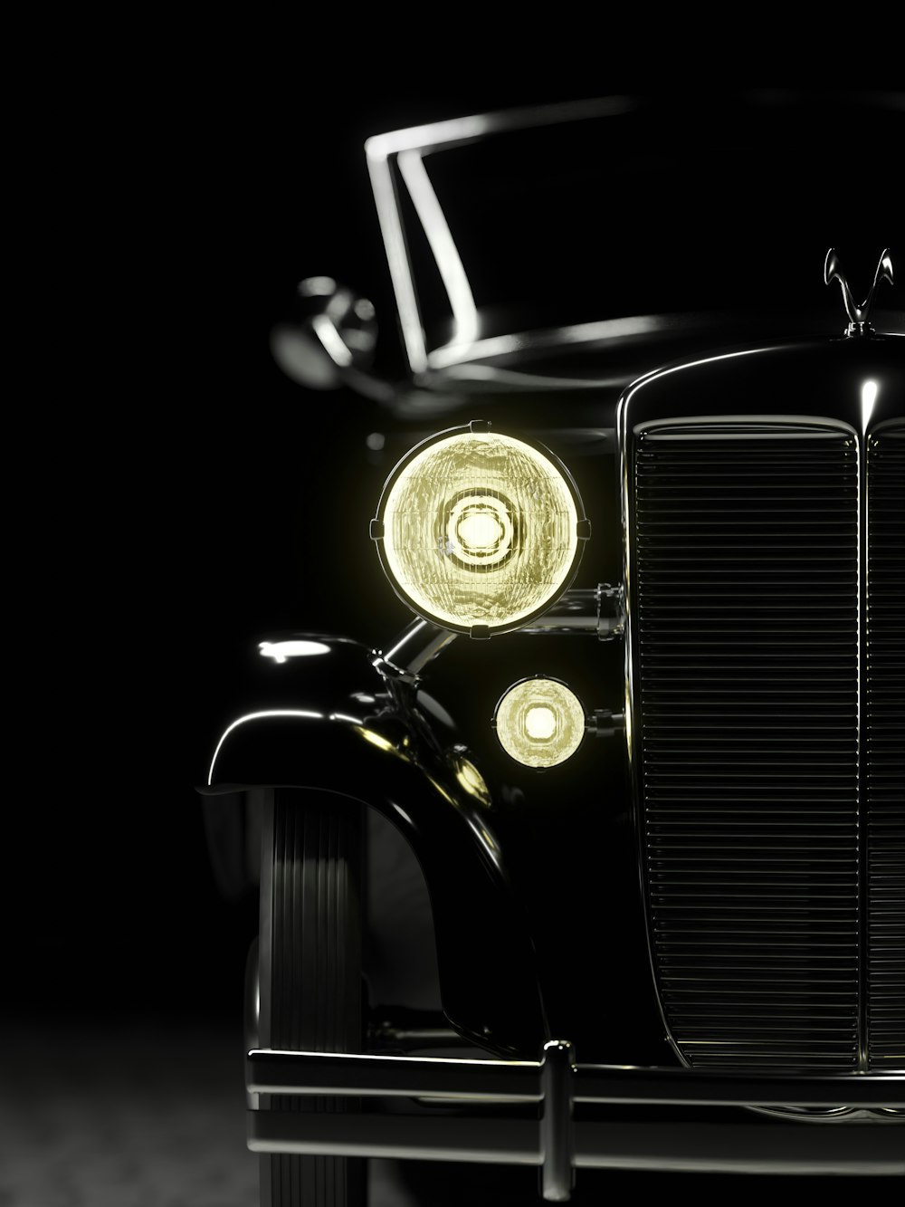 a black and white photo of a vintage car