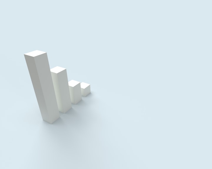 A cgi plain off-white space with a series of 3d rendered bar chart shapes