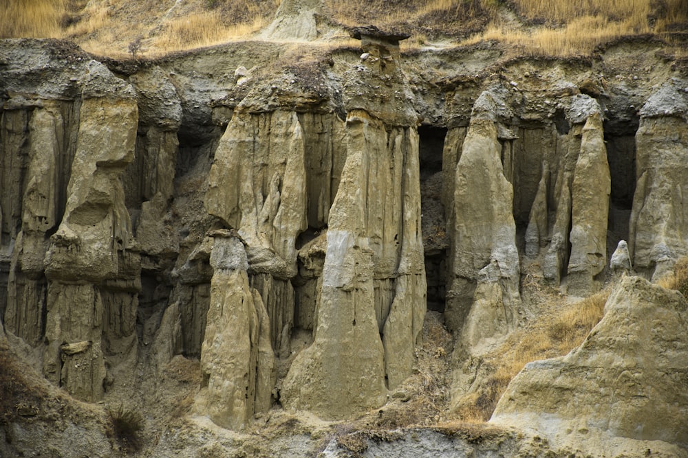 a group of people standing on top of a cliff