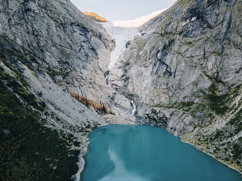 a large body of water surrounded by mountains