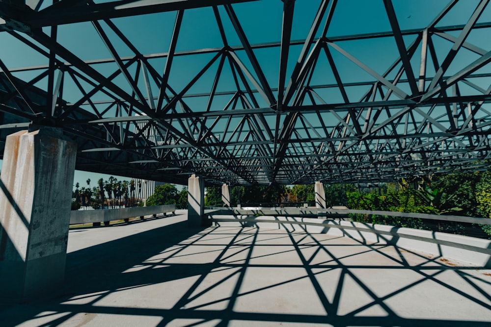 a view of a metal structure with a sky background