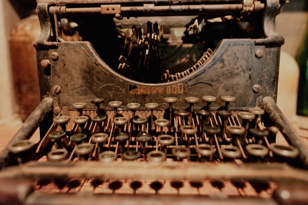 a close up of an old fashioned typewriter