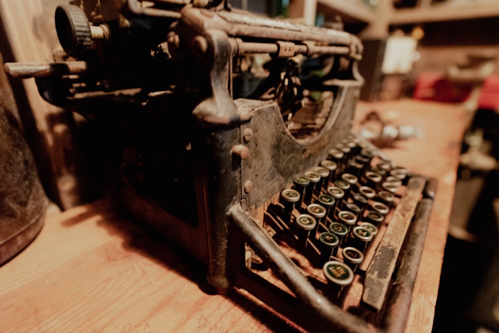 a close up of an old fashioned typewriter