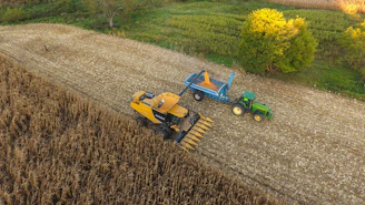 a couple of tractors that are in a field
