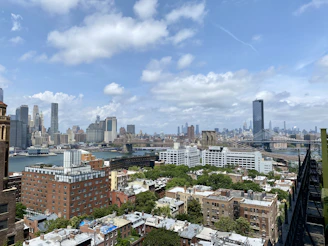 Panoramic view of a cityscape featuring multiple bridges and innovative building designs.