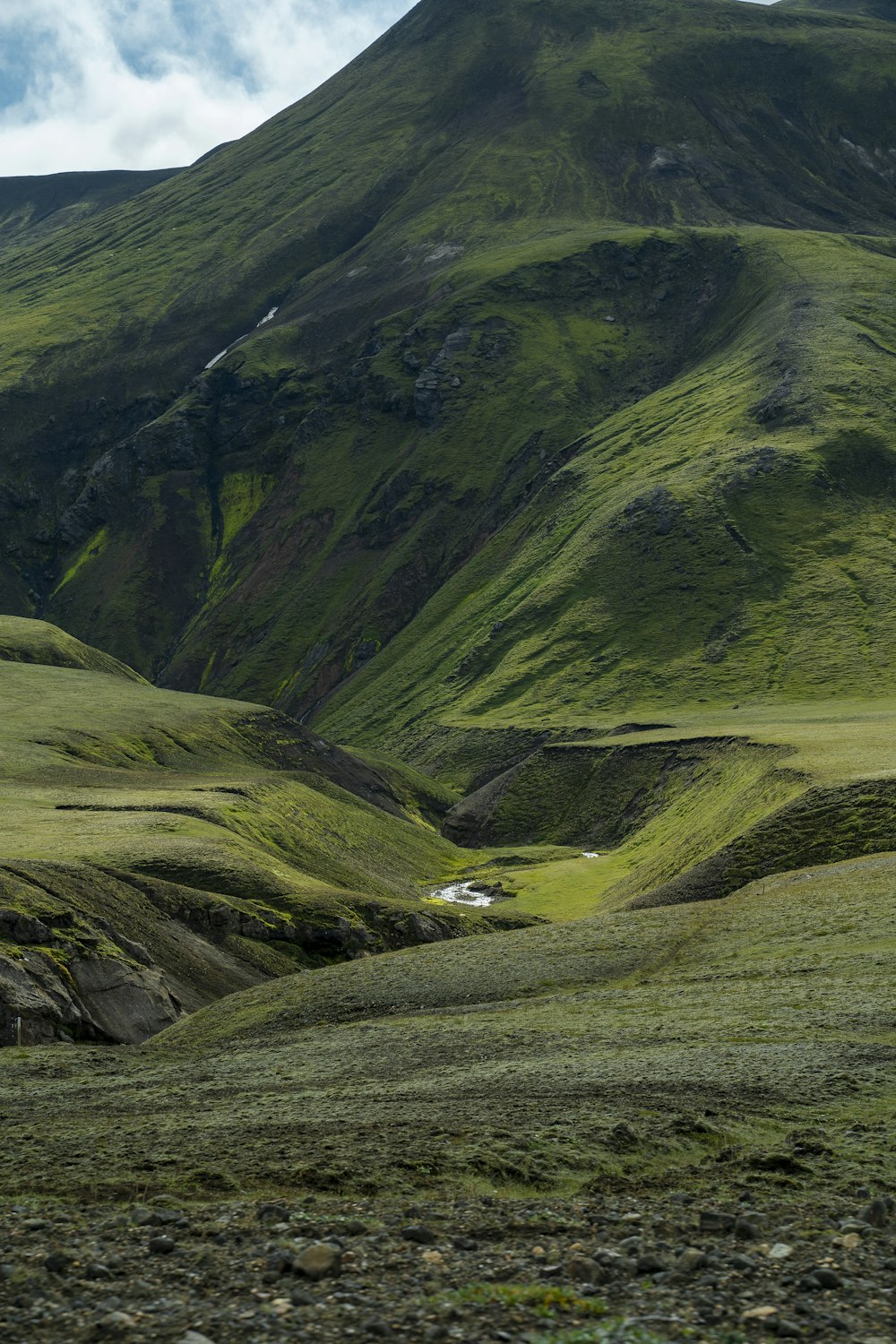 a mountain range with a valley in the foreground