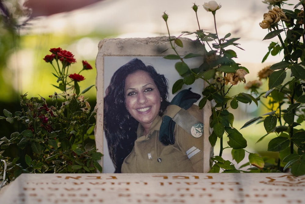 a picture of a woman in uniform on a table