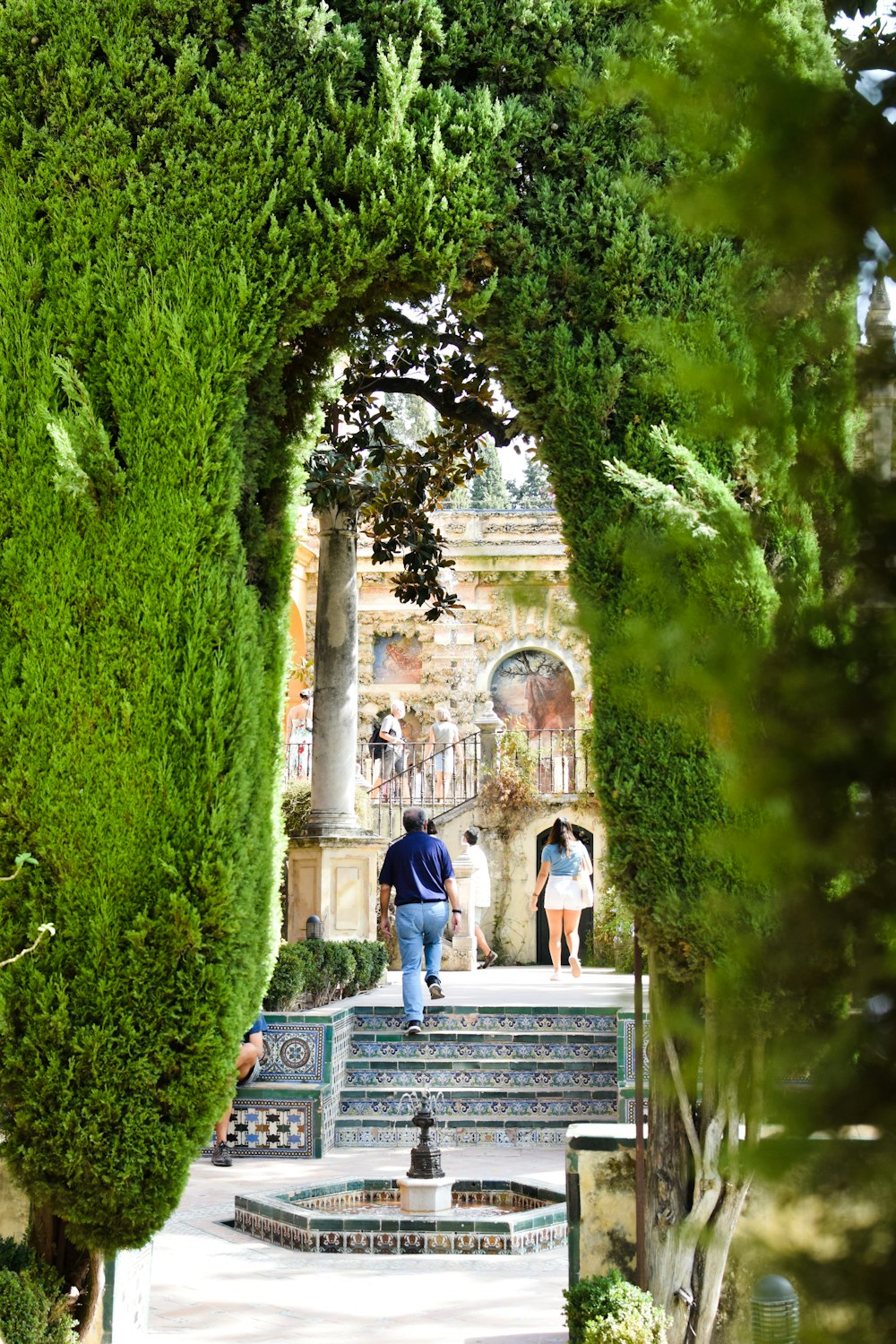 a couple of people that are walking down some steps